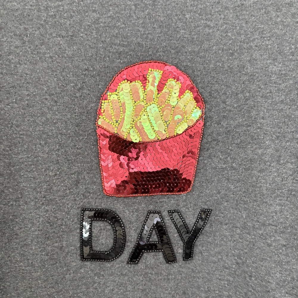 Bow & Drape X Spanx Sweatshirt Fry Day Large Gray Sequin Graphic Pullover - Picture 5 of 6